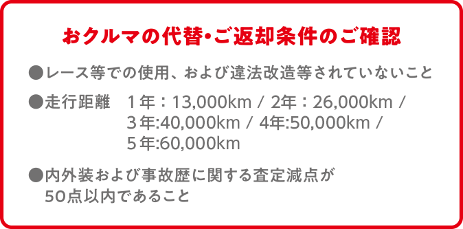 おクルマの代替・ご返却条件のご確認